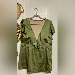 Swim by Cacique Green V-Neck Ruffle Sleeve Swim Top Size 22